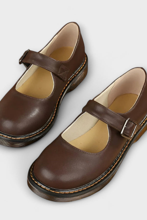 Damen Vintage Mary Jane Schuhe – Klassische Leder Schuhe mit Riemchen & Komfortsohle
