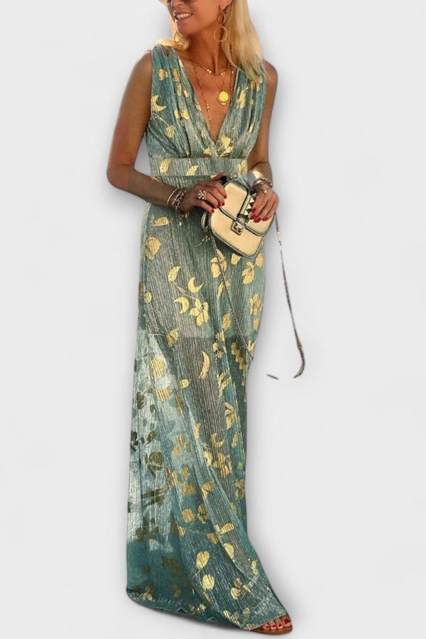 Fließendes Kleid mit V-Ausschnitt und Pailletten-Details