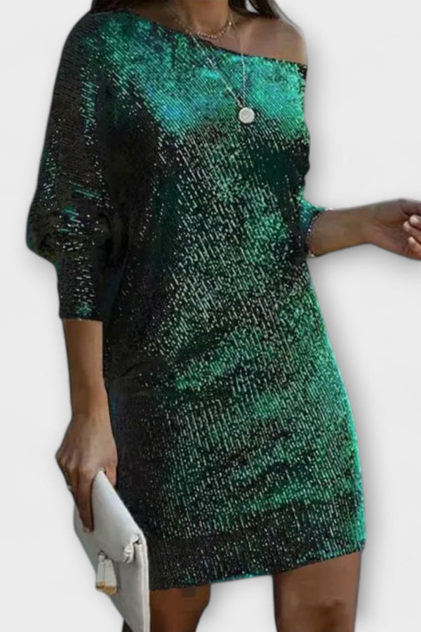 Partykleid mit Pailletten und Kontrast