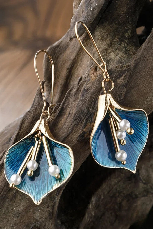 Antike Blaue Lotus Silber Ohrringe