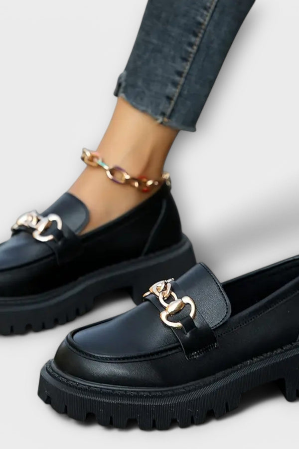Trendige Damen Plateau Loafer mit Schnalle