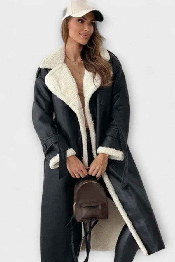 Maria – Lange klassische Jacke mit Fleecefutter und Teddykragen